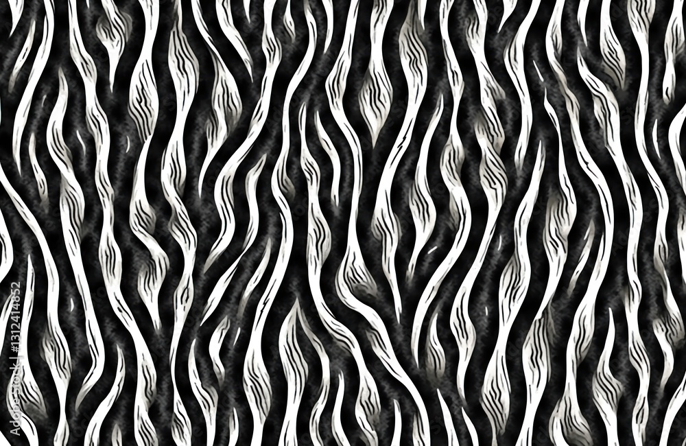 Poster modern abstract zebra pattern with black and white monochrome wavy stripes. curvy optical illusion w