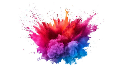 Colorful mixed rainbow powder explosion isolated on white background. Colorful ink powder splashes on white background.