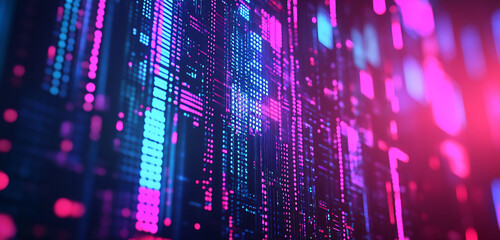 abstract background with glowing digital blocks and holographic elements o