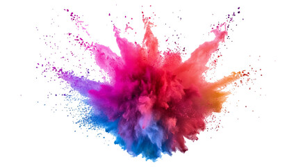Colorful mixed rainbow powder explosion isolated on white background. Colorful ink powder splashes on white background.