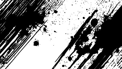 Abstract Grunge Splatter Line Pattern on white and transparent background. Dynamic black paint strokes on a white background, Abstract grunge texture of black paint.