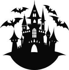 Castle with Bats silhouette vector illustration