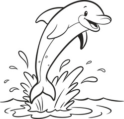 happy dolphin leaping water set of coloring book design