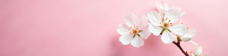 Obraz premium Delicate white blossoms on a soft pink backdrop, pink background, pink