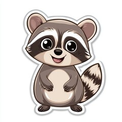 Obraz premium Cute and Playful Raccoon Sticker Design on White Background