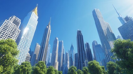 Obraz premium Towering high-rise buildings in modern metropolis skyline view