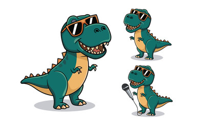 Obraz premium set of Cute Cartoon adorable t-rex wearing sunglass isolated on a white background, different poses
