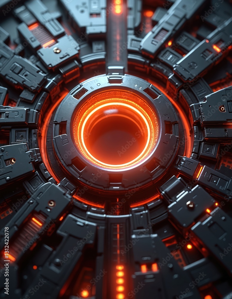Aufkleber Futuristic tech abstract background with circular structure. Sci-fi digital tech illustration shows engineering production, computer cyberspace, modern AI solution. Bionic cybernetic system with