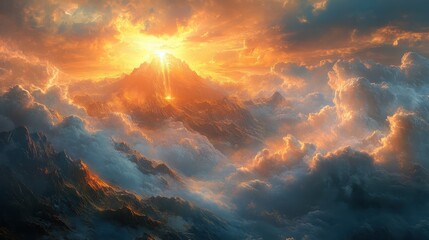 Naklejka premium Surreal Gigapixel Artwork of Giant Flag on Mountain at Sunset