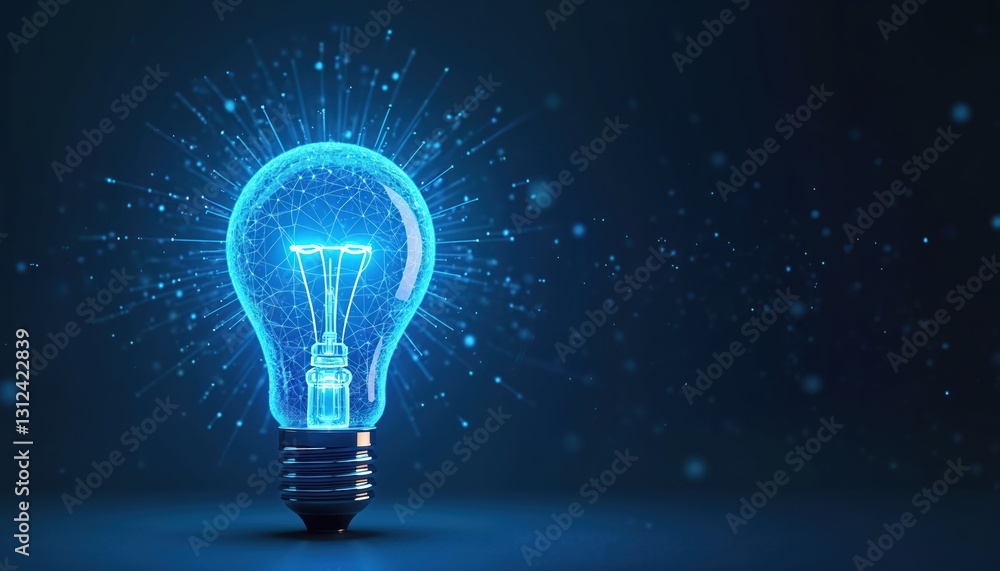 Aufkleber tech style glowing blue light bulb with lines inside on dark background. represents modern technolog