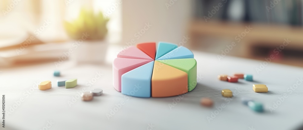 Poster pie chart displayed on a table with office accessories illustrating data insights for business prese