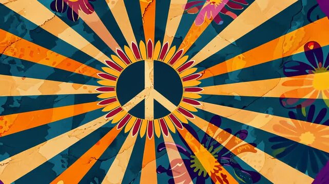 Psychedelische Sonne mit Peace Zeichen in der Mitte