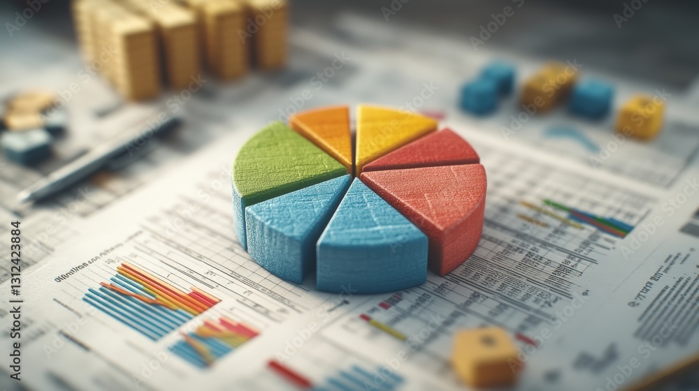 Poster handwritten pie chart on a piece of paper representing data analysis and insights for informal prese