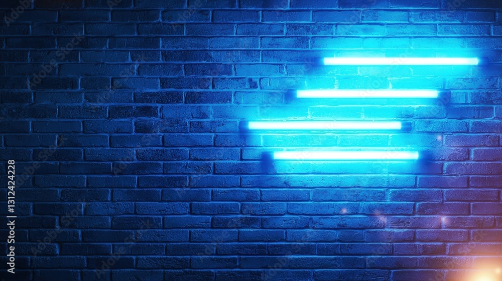 Poster vibrant neon lights illuminate an empty urban tunnel with a brick wall, creating a futuristic and at