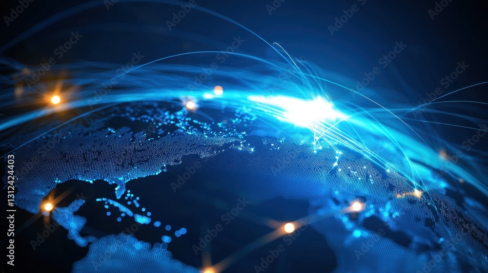 Poster digital map luminous global network connections illuminating planet earth, symbolizing global commun