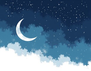 Naklejka premium Minimalist Silver Crescent Moon Illustration for Web Design, Copy Space for Text