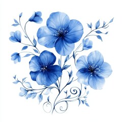 Obraz premium Watercolor Blue Floral Bouquet Composition of Delicate Blooms, Floral Arrangement, Blue Flowers Watercolor painting, Floral design
