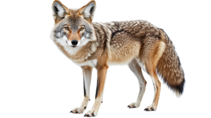 Coyote standing on transparent background, full length view