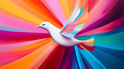 Rainbow Burst Dove Oil Painting, Abstract, Spiritual Symbolism, Peace, Hope Keywords Dove, Peace