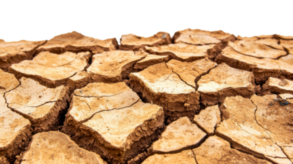 Cracked dry earth representing global warming and drought on transparent background