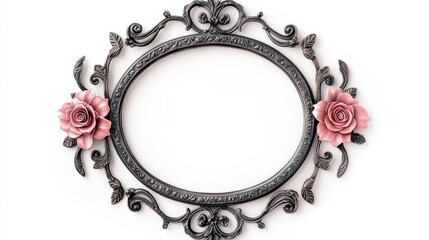 Ornate Round Frame with Roses Circular Composition, Vintage Aesthetic, Floral Design, Blank Space, Antique Mirror, Romantic Decor Antique frame, Rose decor