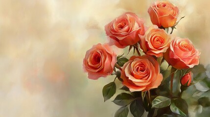 Naklejka premium Beautiful Orange Roses Bouquet Painting