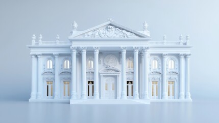 Fototapeta premium Monochrome Palace Facade 3D Render, Classical Architecture, Baroque Style, White Building, Digital Art. Baroque architecture, 3D rendering