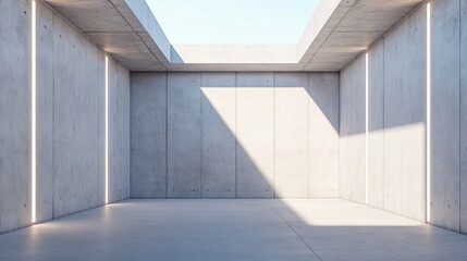 Minimalist Concrete Room Sunlight, LED Lighting, Architectural Design, 3D Render, Concrete Architecture Keywords Architecture, Interior Design