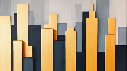 Golden Cityscape Abstract Acrylic Painting, Gold and Gray Geometric Composition, Modern Urban Art, City Architecture Abstract art, Gold leaf painting