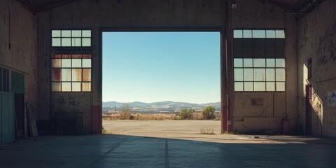 Fototapeta premium Open Door and Mountains Background