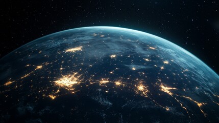 Obraz premium Earth at Night Curvature Composition, City Lights, Space View, Planet, Night Photography Planet Earth, Night Lights