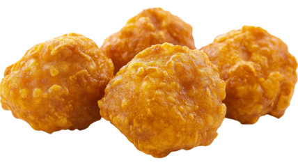 Four crispy fried chicken balls on transparent background