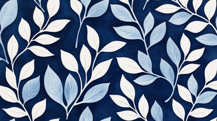 Blue and White Embossed Leaf Pattern Seamless Digital Art, Floral Textile Design, Nature Inspired Wallpaper Floral Pattern, Embossed Texture