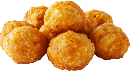 Crispy fried chicken balls presenting delicious texture on transparent background