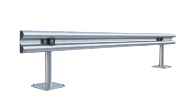 Metal road barrier guardrail protecting roadside with transparent background