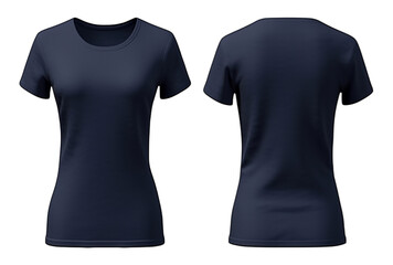 plain navy blue women's t-shirt mockup template, front and back view, generated ai