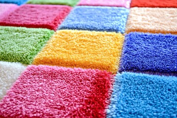 Colorful Textured Mosaic: A Vibrant Patchwork of Fluffy Squares and Striking Shades