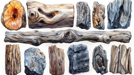 driftwood clipart isolated watercolor element illustration detailed illustration