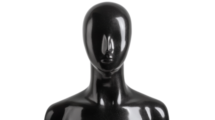 Black mannequin bust on transparent background posing for fashion retail display