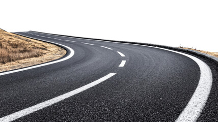 Naklejka premium Winding asphalt road leading into the distance with transparent background