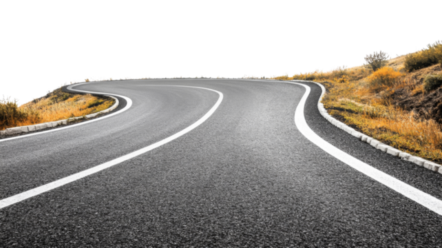 Winding mountain road leading into transparent background