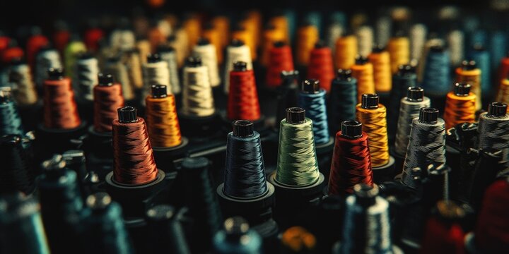 Thread spools on table