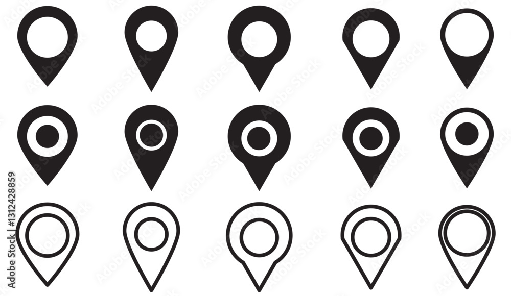Poster location map pin icons set. modern map marker collection. pinpoint. location pin icon. map pin place