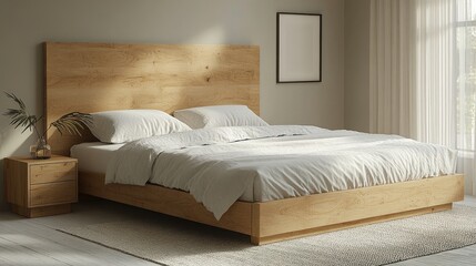 A modern bedroom setup featuring a bed and minimalist decor