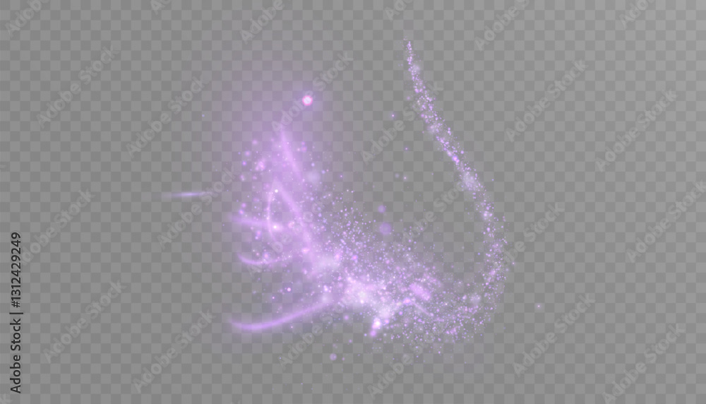 Poster purple magical comet light effect with many sparkling bokke and shimmer glitter light effects. vecto