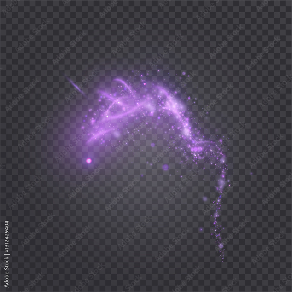 Poster purple magical comet light effect with many sparkling bokke and shimmer glitter light effects. vecto