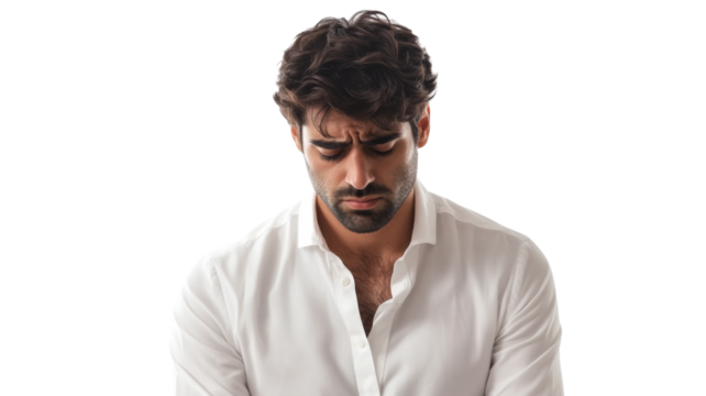 Businessman lowering his head showing disappointment with transparent background - Powered by Adobe