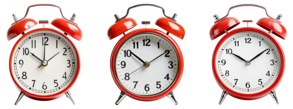 Vintage Red Alarm Clock Isolated on Transparent Background