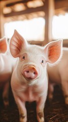 Charming Pig Portrait: A Close-Up of Farm Life, Showcasing the Beauty and Innocence of Rural Livestock, Perfect for Animal Lovers and Agricultural Enthusiasts.