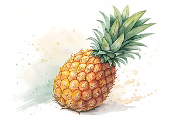 ananas in watercolor drawing style isolated onbackground  white